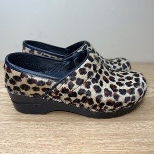 Sanita Leopard Print Fur Clogs in Black, Brown, and Cream